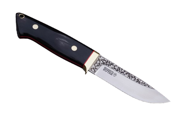 Ručni rad nož sa drškom od bivoljeg roga i gravurom na sečivu